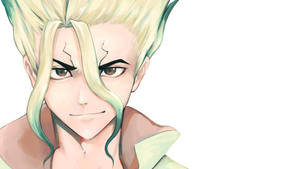 擁有金髮和青綠色頭髮以及銳利眼睛的動漫角色。 — Dr.STONE 新石紀 壁紙