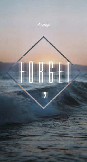海浪在粉藍色日落中翻騰，鑽石框架內有「FORGET」文字。 — 低調 壁紙