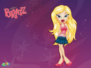 身穿粉紅色服裝的 Bratz 公仔在紫色星空背景前擺姿勢 — Bratz 美學 GIF 壁紙