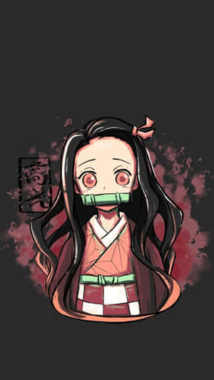 戴口塞和和服的動漫女孩，深色紅色飛濺背景 — 極簡動畫 壁紙
