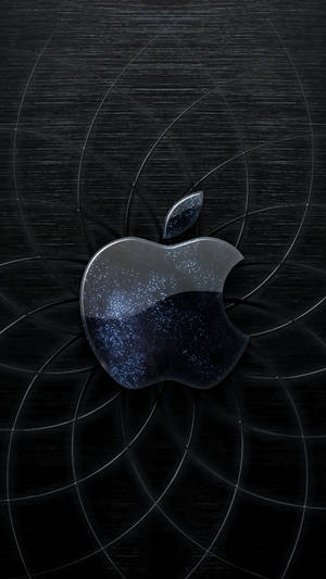 閃亮Apple標誌，內部有星星，置於深色紋理背景上。 — 三星 Galaxy S5 壁紙