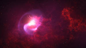 在深空中散發著鮮豔粉紅色和紅色的宇宙星雲，點綴著散落的星星。 — 桌面 壁紙