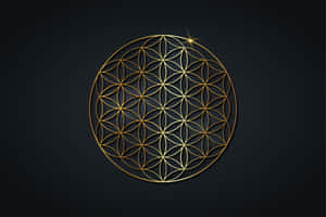 深色背景上的金色生命之花符號，帶有發光的星星 — 唯美花卉 壁紙