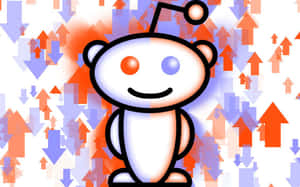 被紅色和藍色箭頭包圍的 Reddit 外星人吉祥物 — 16:10 壁紙