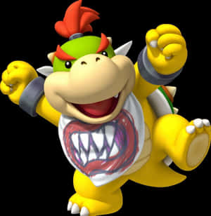 來自Mario遊戲的庫巴Jr.，紅色莫西干頭和牙齒圍兜，開心姿勢舉起拳頭。 — Galaxy Z Flip7 FE 壁紙