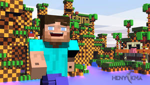 Minecraft角色在一個有方塊樹木和發光水的叢林中微笑。 — 我的世界 壁紙