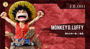 動漫角色 Monkey D. Luffy 戴著草帽和紅色背心，興奮地高舉雙臂。 — 海洋藍 壁紙