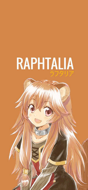 動漫角色 Raphtalia 有狐狸耳朵和金髮，在橙色背景上微笑。 — iPhone 13 Mini 壁紙