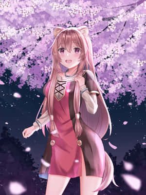 夜晚櫻花下的貓耳動漫女孩 — 拉芙塔莉雅 壁紙