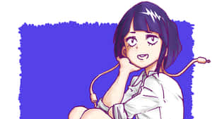 紫髮動漫女孩微笑，手托下巴。 — 中野三玖 壁紙
