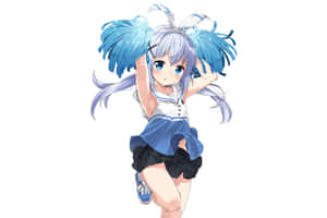 動漫女孩穿著水手服，藍色雙馬尾，開心擺姿勢 — 動漫 壁紙