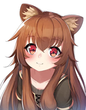 動漫女孩，有貓耳和紅色眼睛，溫暖地微笑。 — 拉芙塔莉雅 壁紙