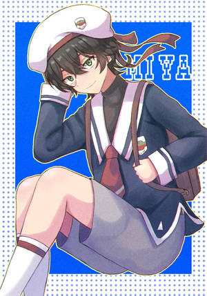 動漫女孩穿著水手服，帶著名牌和點狀背景微笑。 — 日本武士 壁紙