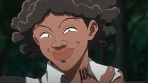 動漫角色捲髮在森林中微笑。 — 約定的夢幻島 壁紙