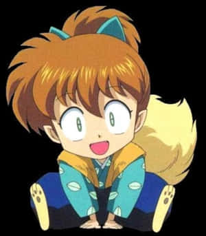 穿著傳統服飾的動漫狐狸小孩燦爛地微笑。 — 小米 Mix Flip 2 壁紙