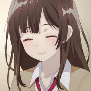 動畫女孩穿著校服，閉著眼睛，棕色頭髮微笑。 — 動漫風格 壁紙
