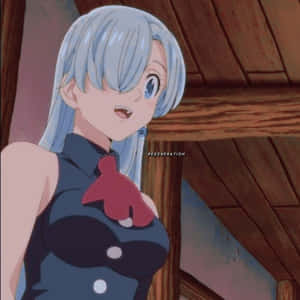 銀色頭髮的動畫女孩在木製閣樓裡抱著一個紅色毛絨玩具。 — 美麗的公主 壁紙