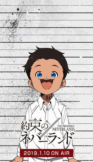 來自《約定的夢幻島》的動畫角色，以 mugshot 姿勢展示頸部刺青。 — 華為Pura X View 壁紙