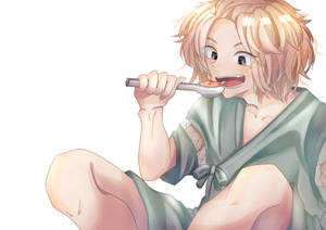 動畫男孩開心地用湯匙吃義大利麵。 — 佐野万次郎 壁紙