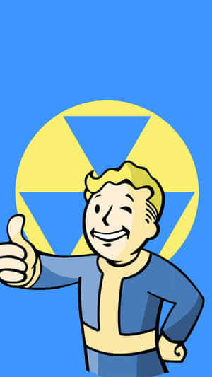 卡通角色Vault Boy豎起大拇指，背後有輻射標誌。 — 異塵餘生：新維加斯 壁紙