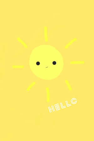 一個微笑的黃色太陽，帶有光線和「hello」字樣，在黃色背景上。 — 日落 壁紙