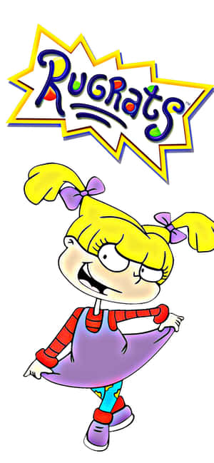 來自 Rugrats 的卡通女孩，扎著黃色辮子，繫著紫色蝴蝶結跳舞。 — iPhone 16e 壁紙