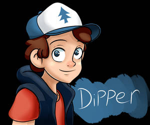 名叫Dipper的卡通男孩，戴著帶有松樹標誌的帽子和背心。 — 秋季美學 壁紙