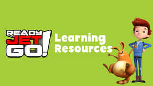 卡通男孩和袋鼠，綠色背景上有「Ready Jet Go! Learning Resources」標誌。 — Pbs Kids 壁紙