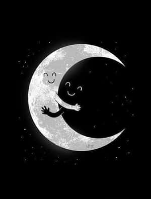 兩個微笑的半月在滿天星星的夜空中擁抱。 — 可愛 壁紙