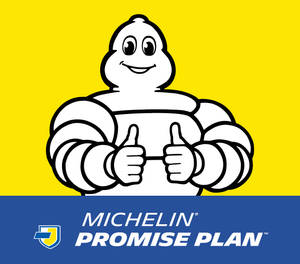 米其林人吉祥物豎起兩個大拇指，下方有 Michelin Promise Plan 文字。 — 品牌 壁紙