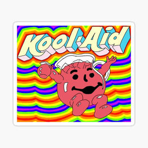 紅色Kool-Aid Man吉祥物舉起雙臂，背景為彩虹波浪紋。 — 阿尼爾·卡普爾 壁紙