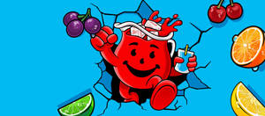 紅色卡通Kool-Aid Man穿牆手持水果和飲料 — Kool Aid 小幫手 壁紙