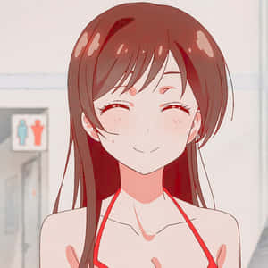 棕色頭髮的動漫女孩在浴室微笑 — 千鳥 壁紙