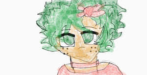 綠色捲髮和粉紅色蝴蝶結的動漫女孩溫柔地微笑。 — 小寶貝 壁紙
