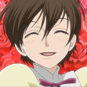 動漫角色微笑，棕色頭髮，背景有紅玫瑰。 — 春野櫻 壁紙