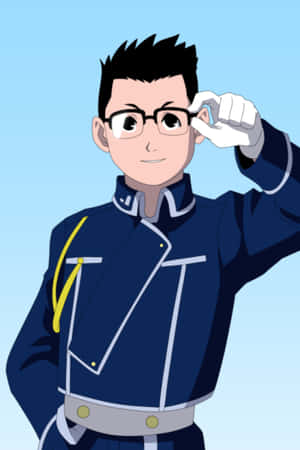 動畫角色穿著海軍制服，帶著開朗表情調整眼鏡。 — 小米18 Fold 壁紙