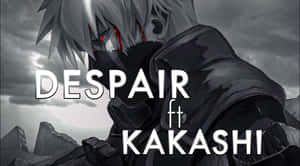 銀髮紅眼的動漫角色，暴風雨的灰色風景，文字DESPAIR ft KAKASHI。 — 火影忍者 卡卡西 壁紙
