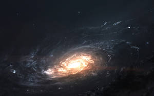 一個在深空中擁有發光核心和藍色手臂的螺旋星系。 — 宇宙 壁紙