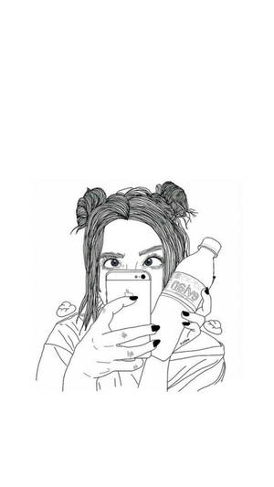 雙丸子頭女孩拿著汽水瓶自拍 — 動畫女孩 壁紙