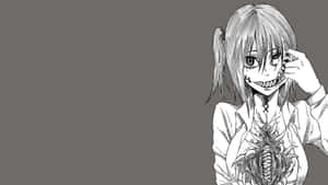 雙馬尾的動漫女孩，怪物般的胸部從她的襯衫中顯現出來。 — 恐怖反派 壁紙