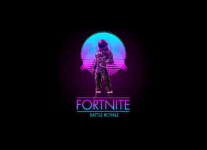 一個霓虹太空人站在發光的太陽前，帶有Fortnite Battle Royale文字。 — 要塞英雄 大逃殺 壁紙