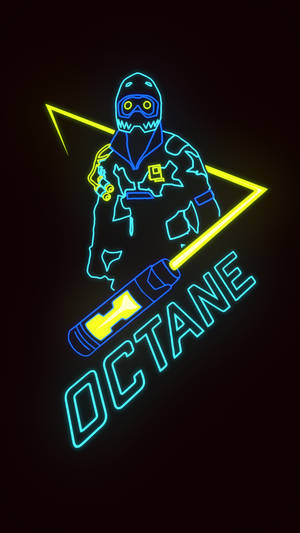 霓虹藍色和黃色發光的角色手持武器，帶有'OCTANE'文字。 — Apex Legends 生命線 壁紙