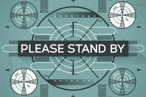 數位螢幕顯示「PLEASE STAND BY」，附有瞄準十字準線和儀表。 — 敬請稍候 壁紙