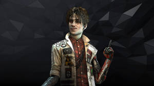 賽博龐克遊戲角色，穿著補丁夾克和機械手臂，手持武器。 — 《Deus Ex：人類分裂》 壁紙
