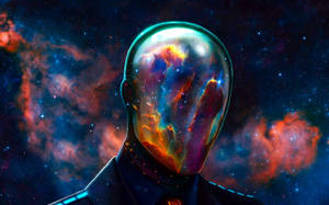 類人形體，透明頭部內有宇宙星雲，背景是繁星點點的太空 — 抽象 壁紙