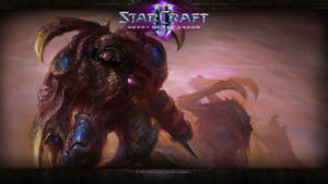 Zerg戰士，發光的眼睛和盔甲，在煙霧瀰漫的戰場上。 — 星海爭霸 壁紙