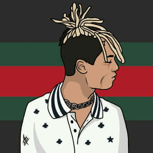 一個留著辮子、穿著條紋襯衫和鏈條項鍊的人。 — Xxxtentacion 卡通 壁紙