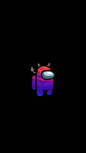 Among Us角色，惡魔角在黑色背景前發出火焰漸變光芒 — 電玩遊戲 GIF 壁紙
