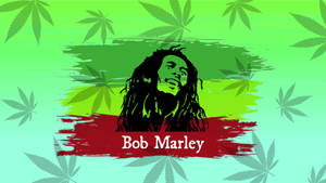 Bob Marley肖像，背景有綠色、紅色和青綠色的大麻葉。 — 巴布·馬利語錄 壁紙