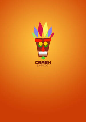 Crash Bandicoot面具，帶有色彩繽紛的羽毛，背景為橙色漸變。 — Oppo Pad 5 霧面螢幕 壁紙